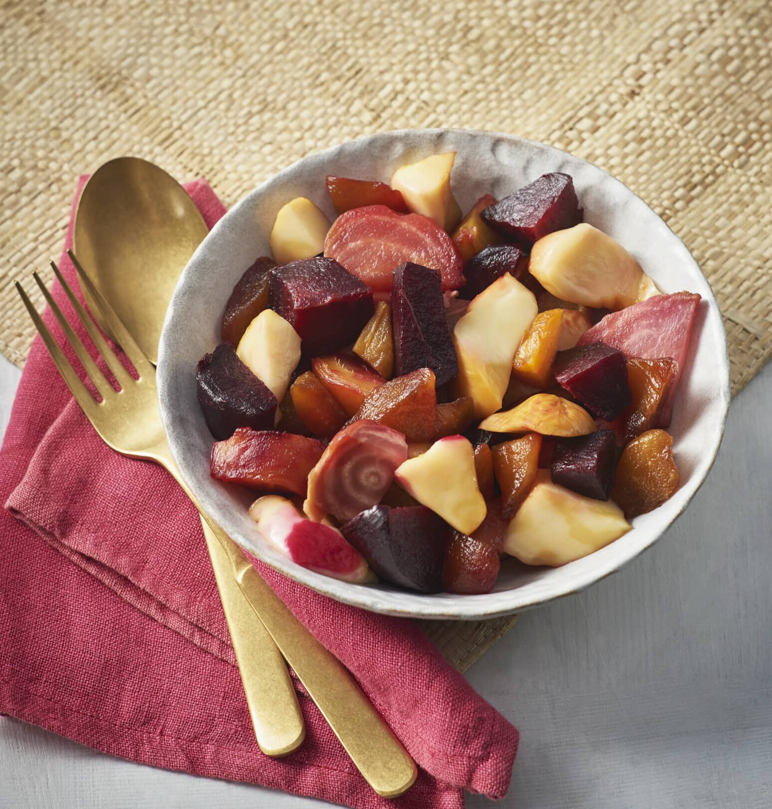 Image of Roasted Heritage Beetroot, Smoked Mozzarella & Caramelised Pear Salad